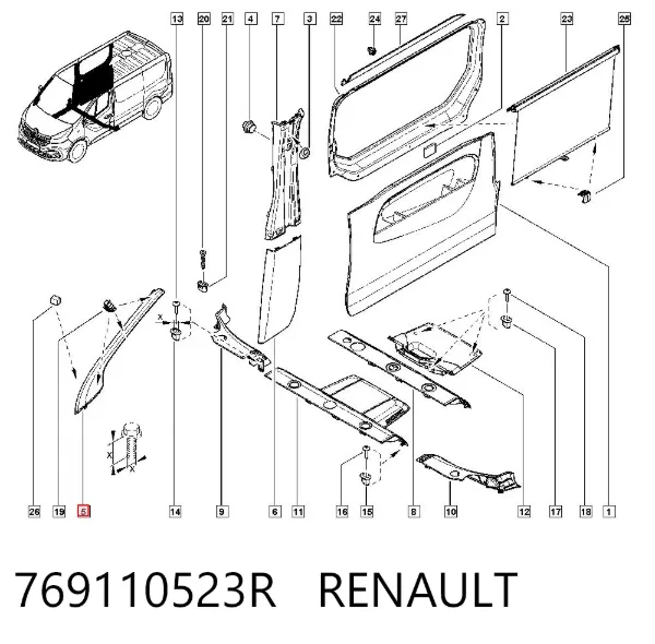 Обшивка стойки кузова внутренняя передняя правая 769110523R Renault (RVI)