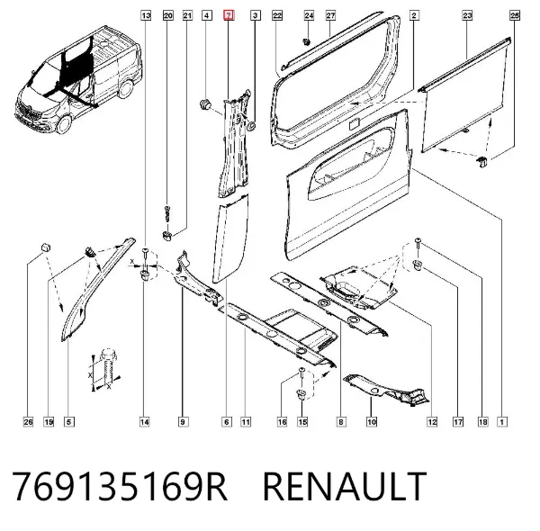 Обшивка стойки кузова внутренняя средняя правая 769135169R Renault (RVI)