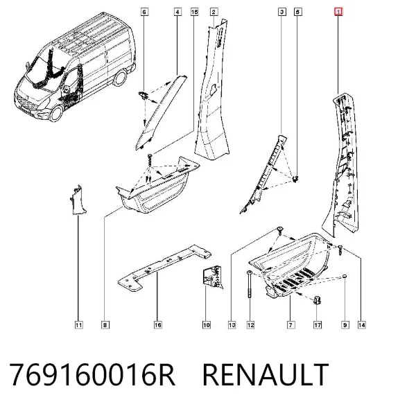 Обшивка стойки кузова внутренняя средняя левая 769160016R Renault (RVI)