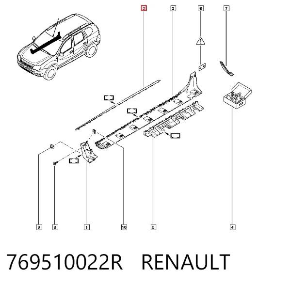 Накладка (молдинг) порога наружная правая 769510022R Renault (RVI)