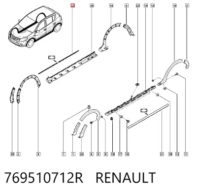 Накладка (молдинг) порога наружная правая RENAULT 769510712R