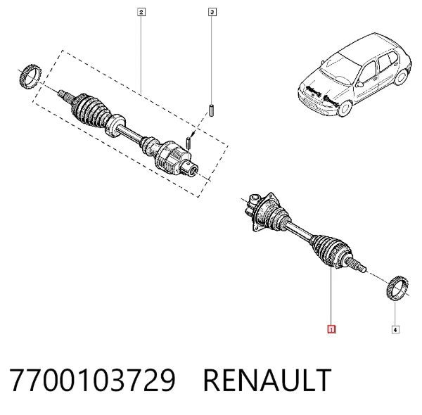 Левая полуось 7700103729 Renault (RVI)
