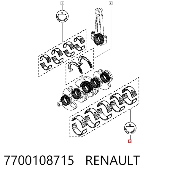 Вкладыши коленвала коренные, комплект, стандарт (STD) 7700108715 Renault (RVI)