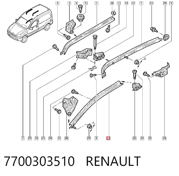 Рельс направляющей сдвижной двери нижний правый 7700303510 Renault (RVI)