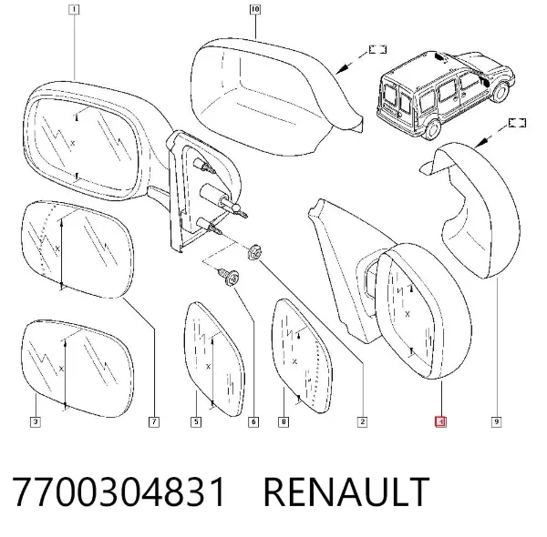 Правое зеркало 7700304831 Renault (RVI)