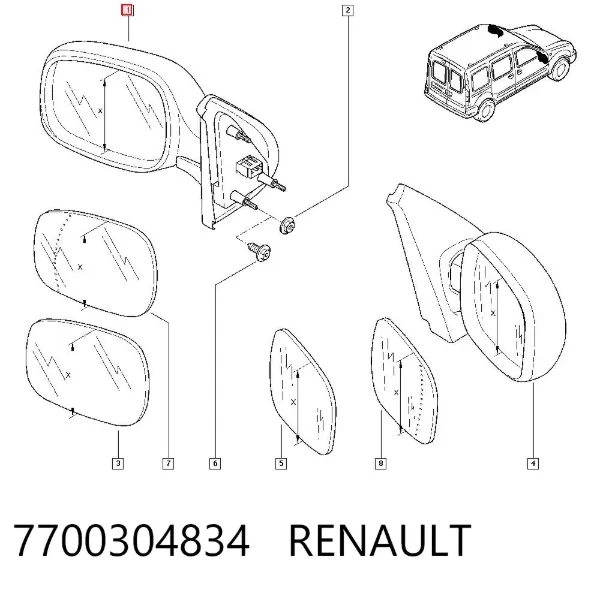 Левое боковое зеркало 7700304834 Renault (RVI)