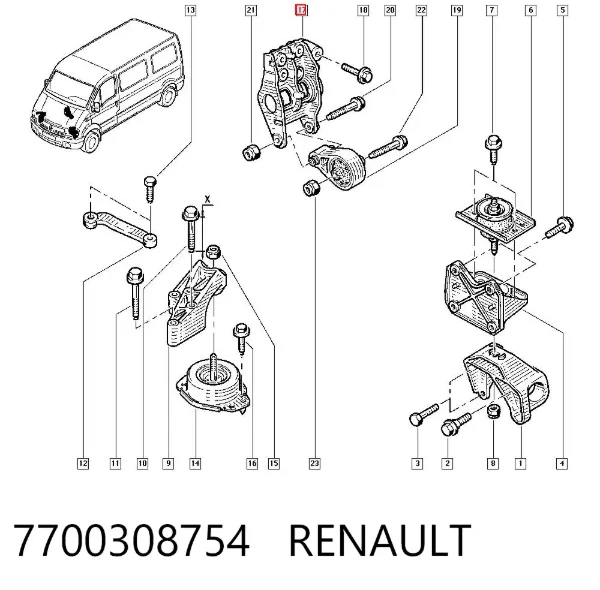 Кронштейн подушки (опоры) двигателя задней 7700308754 Renault (RVI)