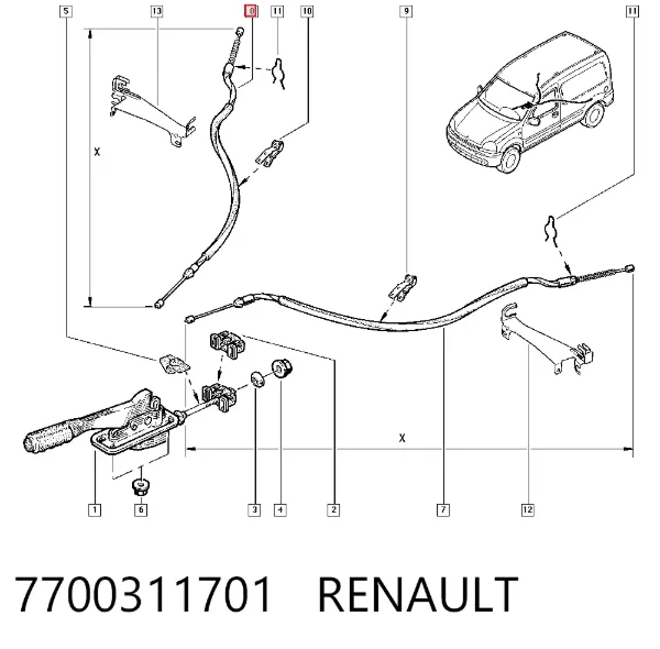 Задний правый трос ручника 7700311701 Renault (RVI)
