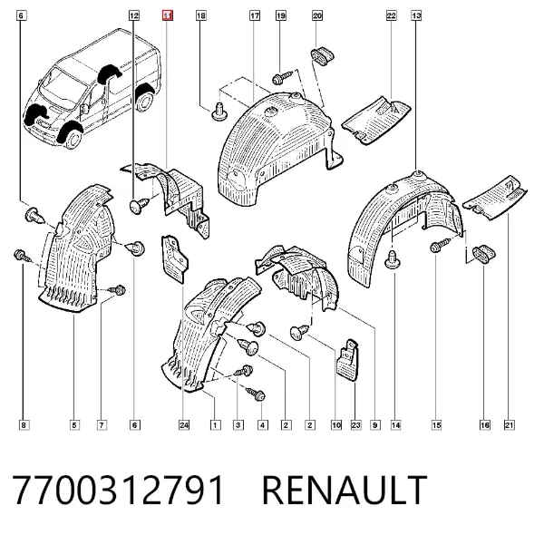 Подкрылок крыла переднего правый задний 7700312791 Renault (RVI)