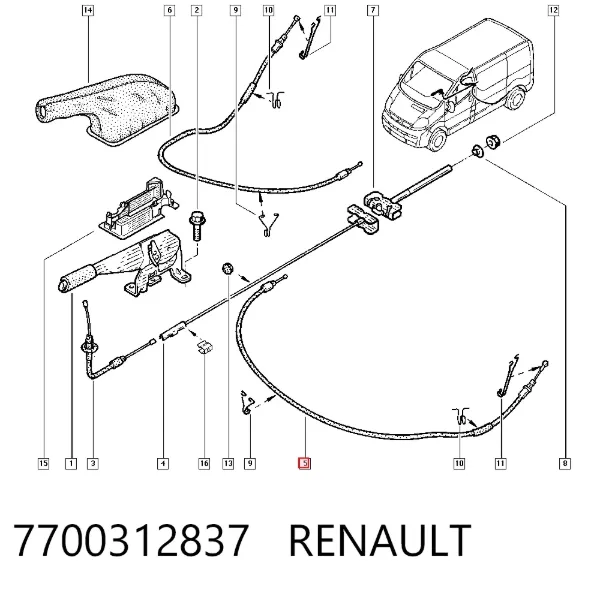 Трос ручника 7700312837 Renault (RVI)
