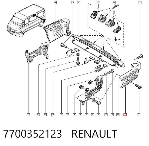 Бампер задний, левая часть 7700352123 Renault (RVI)