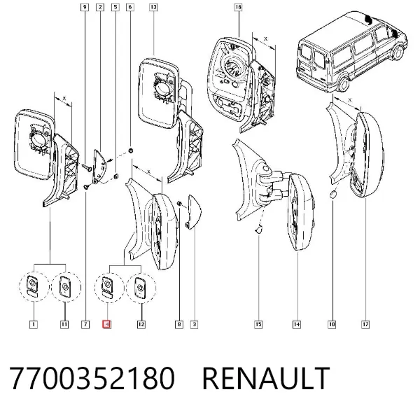 Правое зеркало 7700352180 Renault (RVI)