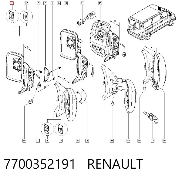 Левое боковое зеркало 7700352191 Renault (RVI)