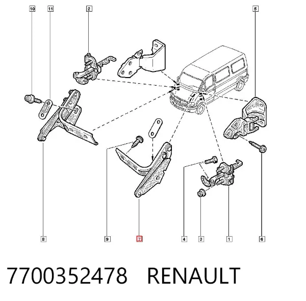 Петля капота левая 7700352478 Renault (RVI)