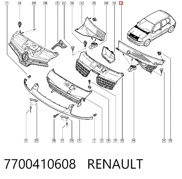 Решетка дворников левая 7700410608 Renault (RVI)