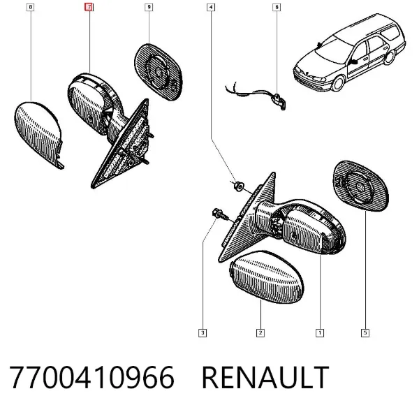 Правое зеркало 7700410966 Renault (RVI)