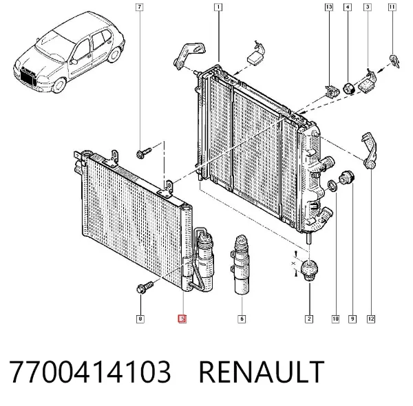 Радиатор кондиционера 7700414103 Renault (RVI)