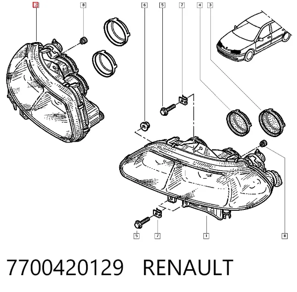 Правая фара 7700420129 Renault (RVI)