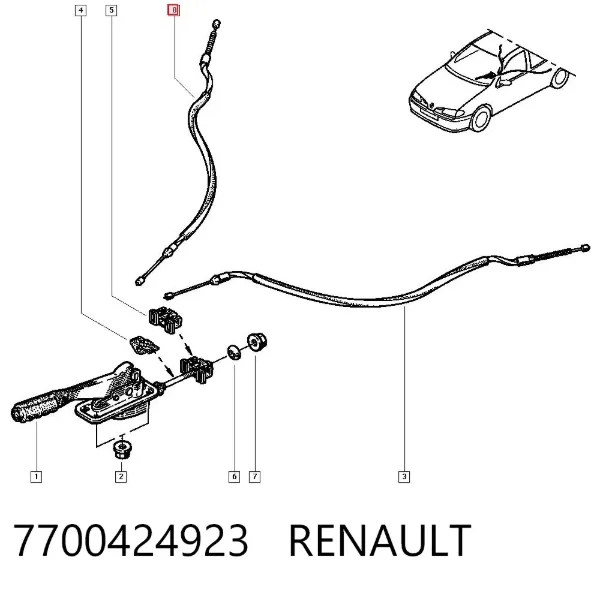 Задний трос ручника 7700424923 Renault (RVI)
