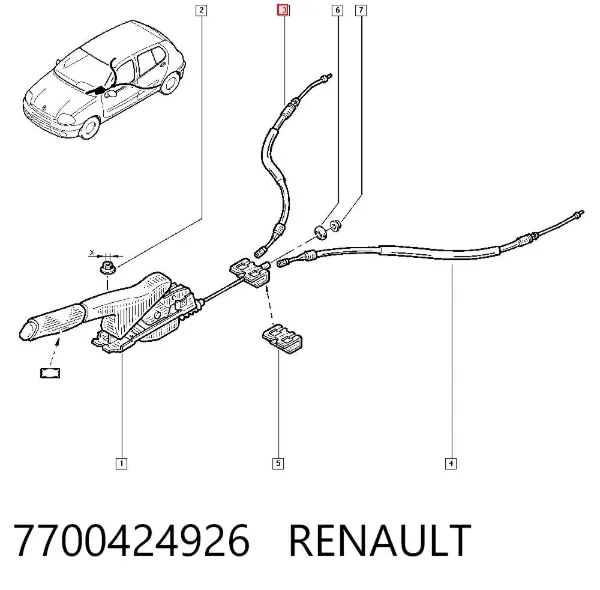 Задний правый трос ручника 7700424926 Renault (RVI)