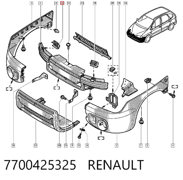 Кронштейн бампера переднего 7700425325 Renault (RVI)