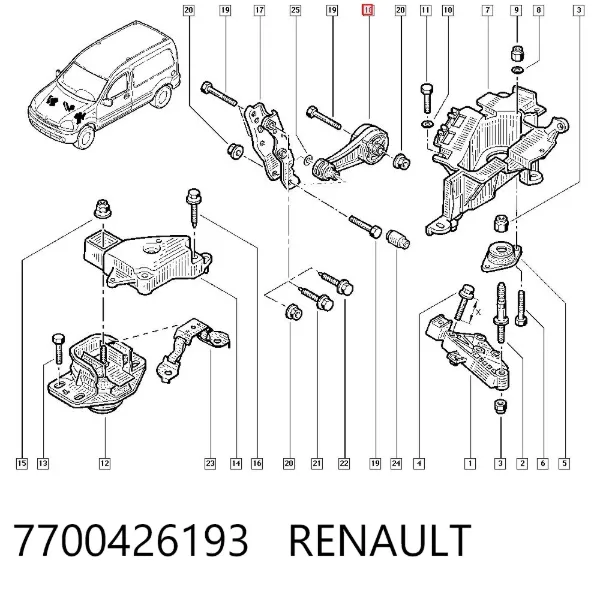 Задняя опора двигателя 7700426193 Renault (RVI)