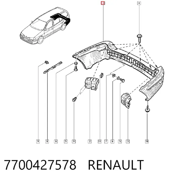 Задний бампер 7700427578 Renault (RVI)