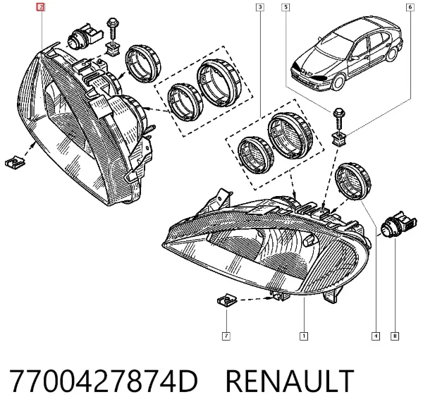 Правая фара 7700427874D Renault (RVI)