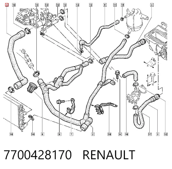 Патрубок радиатора 7700428170 Renault (RVI)