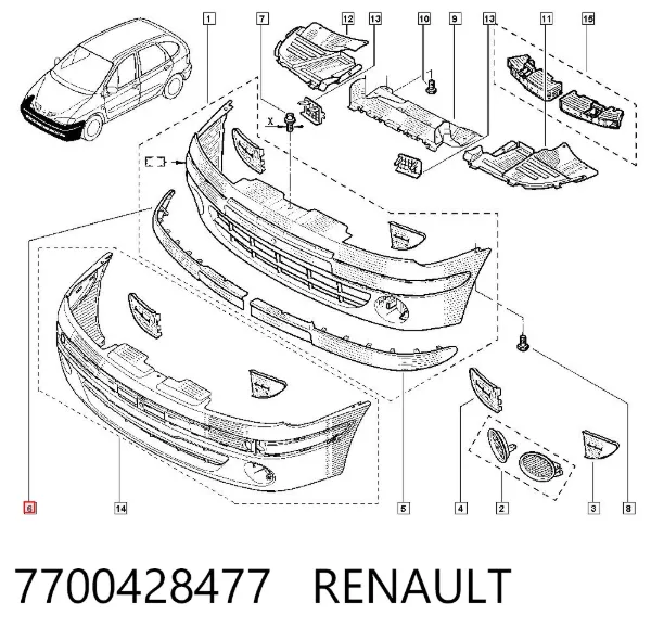 Молдинг бампера переднего правый 7700428477 Renault (RVI)