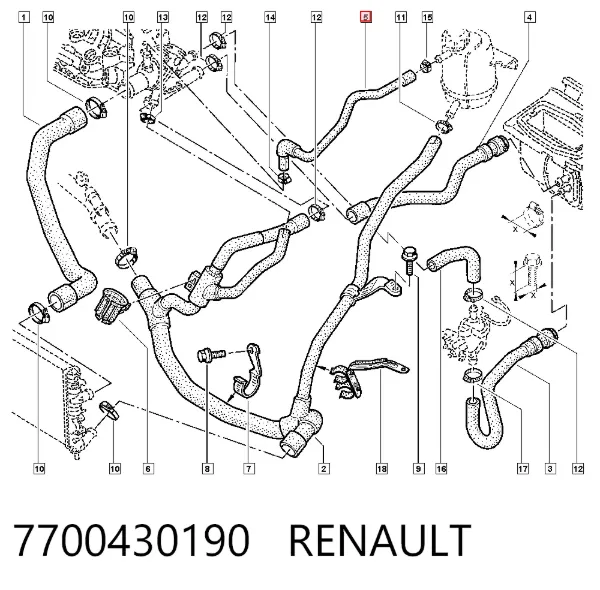 Патрубок системы охлаждения 7700430190 Renault (RVI)