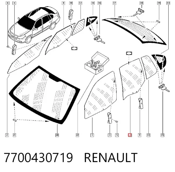 Стекло двери задней левой 7700430719 Renault (RVI)