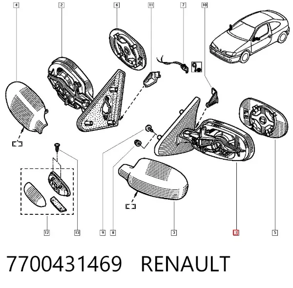 Левое боковое зеркало 7700431469 Renault (RVI)
