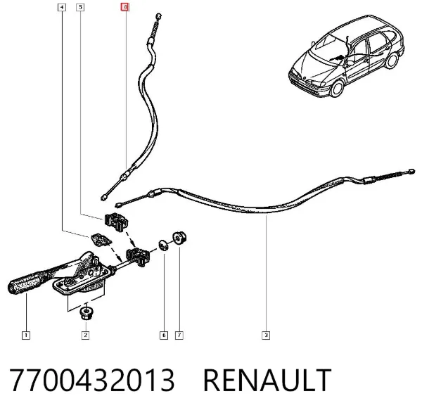 Задний трос ручника 7700432013 Renault (RVI)