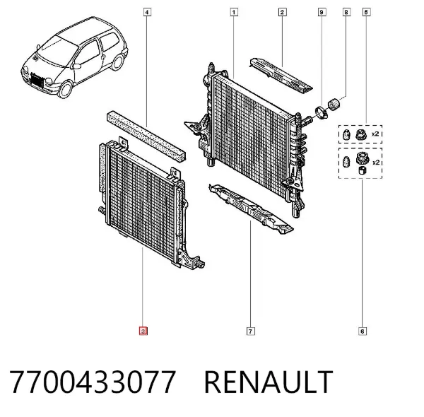 Радиатор кондиционера 7700433077 Renault (RVI)