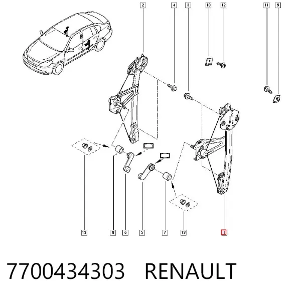 Механизм стеклоподъемника двери задней левой 7700434303 Renault (RVI)