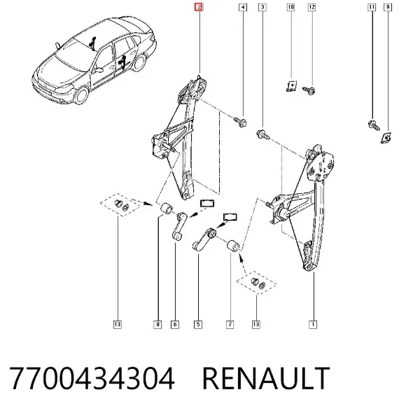 Механизм стеклоподъемника двери задней правой 7700434304 Renault (RVI)