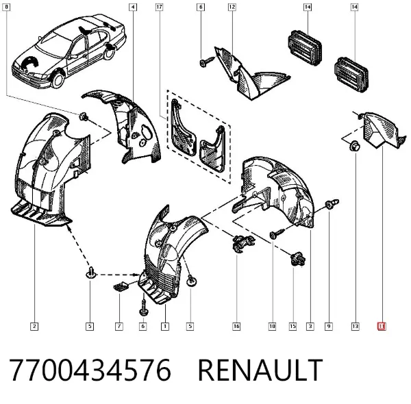 Подкрылок задний левый 7700434576 Renault (RVI)