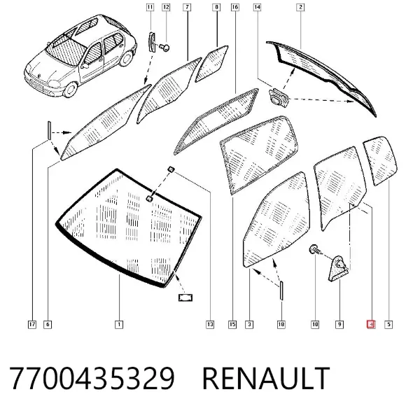 Стекло двери задней левой 7700435329 Renault (RVI)