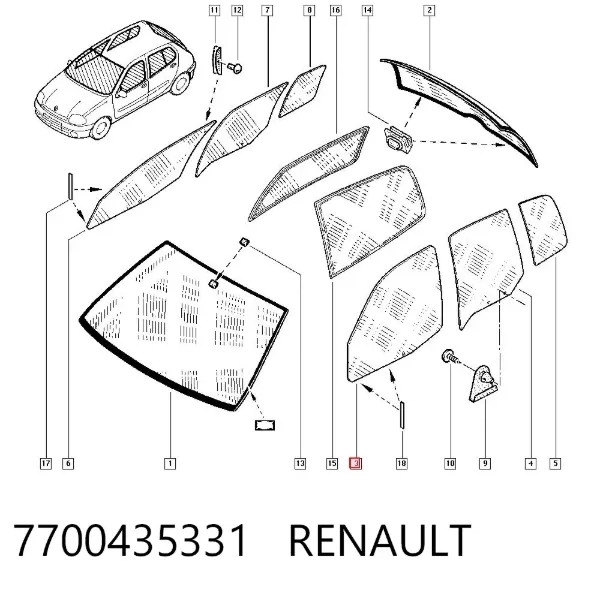 Стекло двери передней левой 7700435331 Renault (RVI)