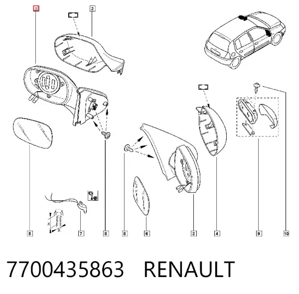 Левое боковое зеркало 7700435863 Renault (RVI)