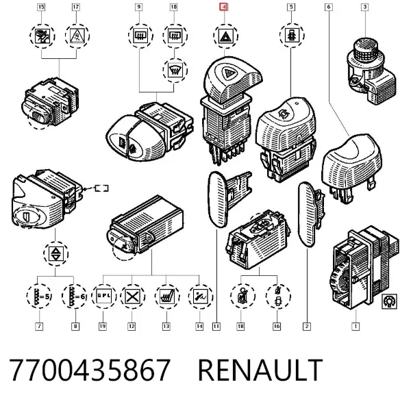 Кнопка аварийки 7700435867 Renault (RVI)