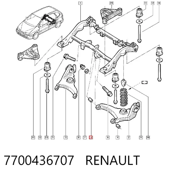Сайлентблок заднего нижнего рычага 7700436707 Renault (RVI)
