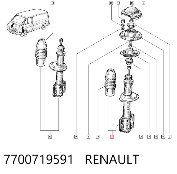 Амортизатор передний левый 7700719591 Renault (RVI)