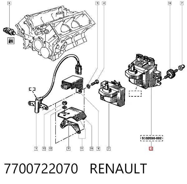 Катушка зажигания 7700722070 Renault (RVI)