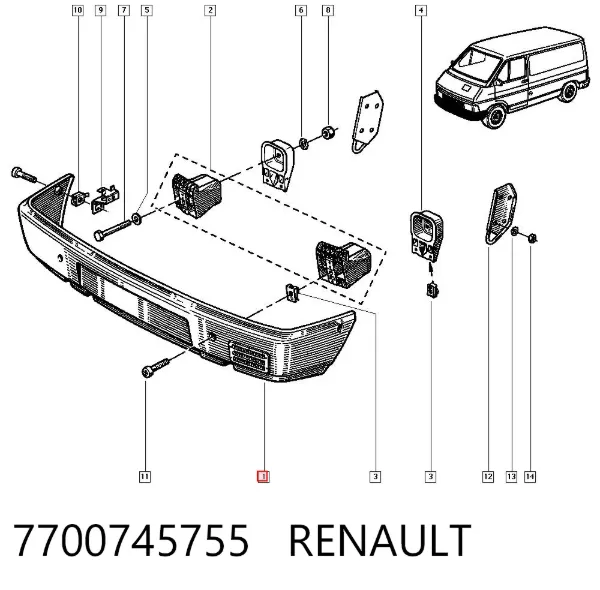 Передний бампер 7700745755 Renault (RVI)