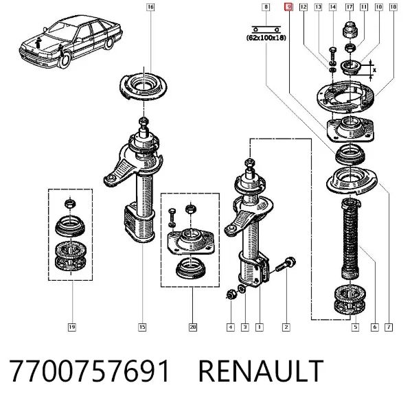 Опора переднего амортизатора 7700757691 Renault (RVI)