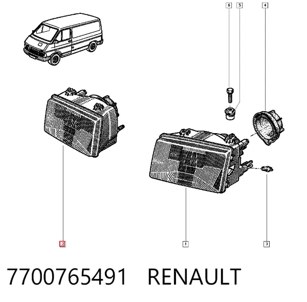 Правая фара 7700765491 Renault (RVI)