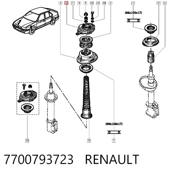 Опора переднего амортизатора 7700793723 Renault (RVI)
