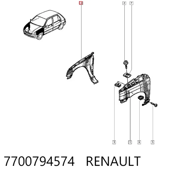 Крыло переднее правое 7700794574 Renault (RVI)